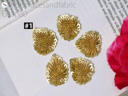 20 pc Beaded Flower Golden Applique Scrapbooking Indian Embroidery Bridal Headband Christmas DIY Crafting Sewing Clothing Accessories