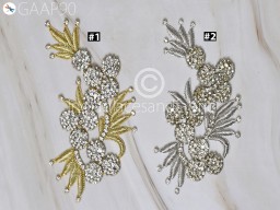 1 Pair Rhinestone Patches Appliques Crafting Floral Decorated Indian Handmade Dress Dull Gold Christmas Sewing Supply Clothing Accessories