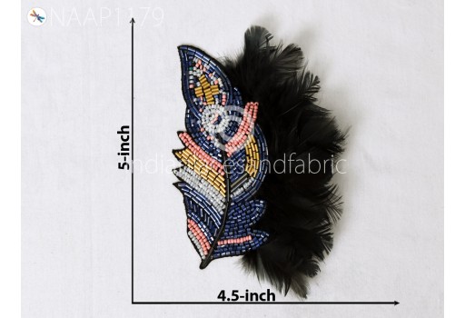 2 Pc Real Feather Patches Beaded Handmade Embroidery Indian Handcrafted Patch DIY Crafting Sewing Dresses Home Decor Costumes Appliques