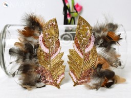 2 Pc Real Feather Patches Appliques Beaded Handmade Embroidery Indian Handcrafted Patch DIY Crafting Sewing Dresses Home Decor Costumes