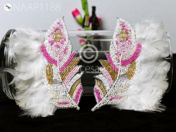 Beaded Appliques 2 Pc Real Feather Patches Handmade Embroidery Indian Handcrafted Patch DIY Crafting Sewing Dresses Home Decor Costumes