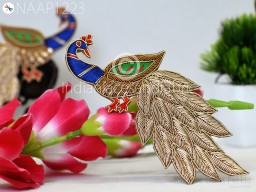 2 Pc Handcrafted Peacock Patches Appliques Indian Zardozi Applique Decorative Wedding Dress Boho Beaded Patch Sew On DIY Crafting Applique