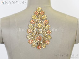Kundan Patches Appliques Beaded Sew on Patch Handmade for Wedding Dress Costumes Indian Decorative Denim DIY Crafting Cushion Embellishments