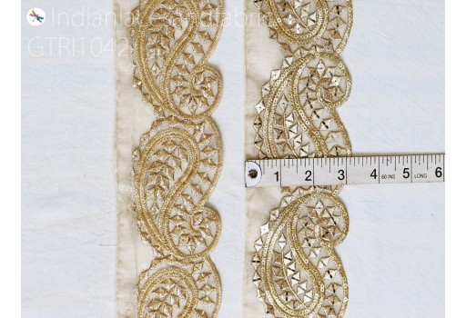 9 Yard Decorative Sequin Gold Trim Embroidered Hat Making Trimmings Indian Sari Border DIY Crafting Sewing Sequins Work Ribbon Bridal Dresses Border Clothing Accessories