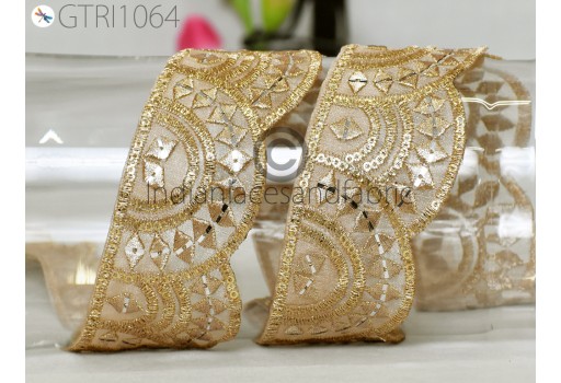 9 Yard Gold Trim Sequin Embroidered Indian Sari Border DIY Crafting Sewing Sequin Lehenga Ribbon Bridal Gown Border Accessories Clothing Festival Dresses Making Trimming 