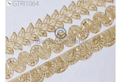 9 Yard Gold Trim Sequin Embroidered Indian Sari Border DIY Crafting Sewing Sequin Lehenga Ribbon Bridal Gown Border Accessories Clothing Festival Dresses Making Trimming 