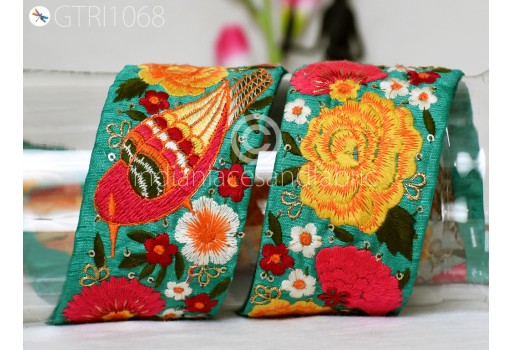 9 Yard Embroidered Bird Fabric Trim Indian Ribbon Sari Border Festival Saree Trimming Sewing Dress Cushions Cover Embroidery Crafting Laces Home Décor Tape