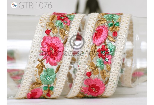 9 Yard Indian Decorative Embroidered Trim Drapery Hats Bag Saree Trimmings Bridal Clutches Embroidery Ribbons Crafting Sewing Sari Borders Embellishments Home Décor Hair Accessories