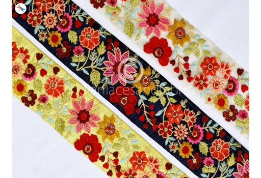 Embroidered Trim By 3 Yard Indian Sari Border DIY Crafting Fabric Saree Sewing Decorative Beach Bag Cushions Trimmings Ribbons Home Decor