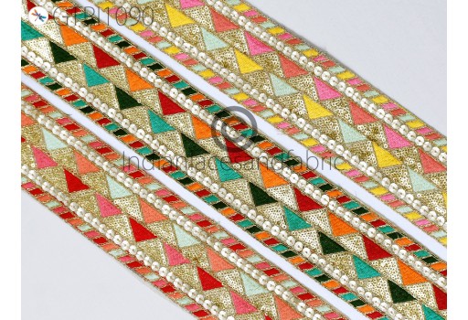 9 Yard Multicolor Sequins Trim Embroidered Costume Trimmings Indian Sari Border DIY Crafting Sewing Sequins Ribbon Bridal Dresses Garment Costumes Tape Hat Making lace
