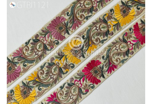Embroidered Ribbon Fabric Trim By the Yard Decorative Embroidery Embellishments DIY Crafting Sewing Saree Indian Sari Border Home Decor Tape