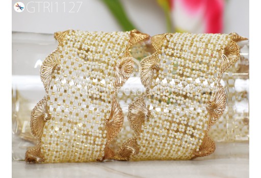 9 Yard Decorative Gold Beaded Trims Wedding Dresses Bridal Belt Sashes Indian Laces Garments Costumes Ribbon Crafting Sewing Boutique Material Home Décor Tape