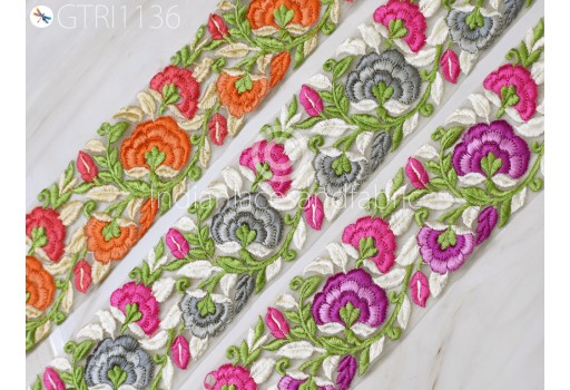 Embroidered Fabric Trim By 3 Yard Indian Sari Border Saree Laces Sewing DIY Crafting Decorative Ribbons Trimmings Cushions Beach Bags Hats