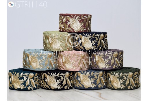 9 Yard Embroidered Fabric Trim Decorative Indian Embroidery Embellishments Tapes DIY Crafting Sewing Saree Ribbons Sari Border Clutches
