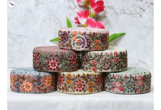 Indian Embroidered Fabric Trim By 3 Yard Embellishment Saree Ribbons Sewing Crafting Embroidery Border Wedding Dress Cushion Cover Accessories