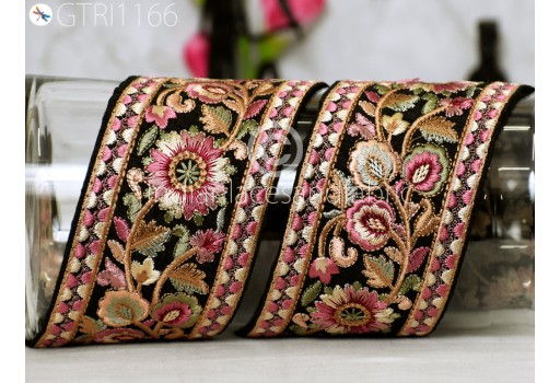 Floral Embroidered Fabric Trim By The Yard Saree Border DIY Crafting Sewing Sari Ribbon Beach Bags Home Decor Embellishment Tapes Drapery
