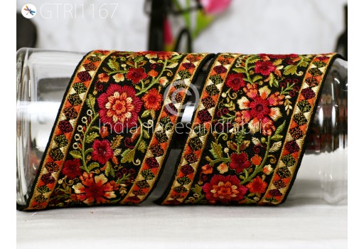 Floral Embroidered Fabric Trim By The Yard Saree Border DIY Crafting Sewing Sari Ribbon Beach Bags Home Decor Embellishment Tapes Drapery
