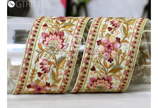 Floral Embroidered Fabric Trim By 3 Yard Saree Border DIY Crafting Sewing Sari Ribbon Beach Bags Home Decor Embellishment Tapes Drapery