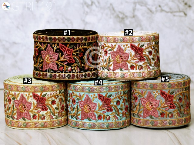 Embroidered Fabric Trim By the Yard Decorative Embroidery Saree Ribbon Embellishments DIY Crafting Sewing Indian Sari Border Home Decor Bags