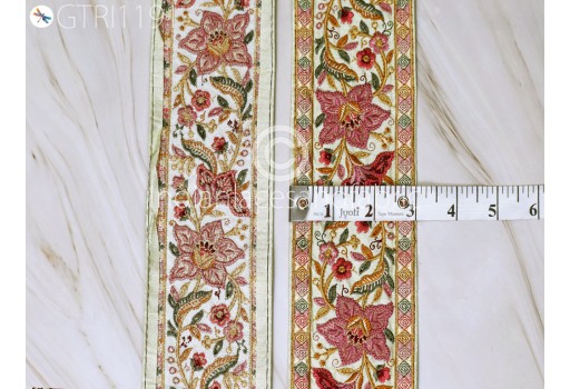 Embroidered Fabric Trim By the Yard Decorative Embroidery Saree Ribbon Embellishments DIY Crafting Sewing Indian Sari Border Home Decor Bags