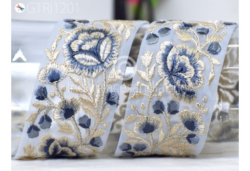 Indian Embroidered Fabric Ribbon By Yard Trim Floral Costume Embellishment Cushions DIY Crafting Sewing Sari Border Wedding Saree Tape Embroidery Dress Lace