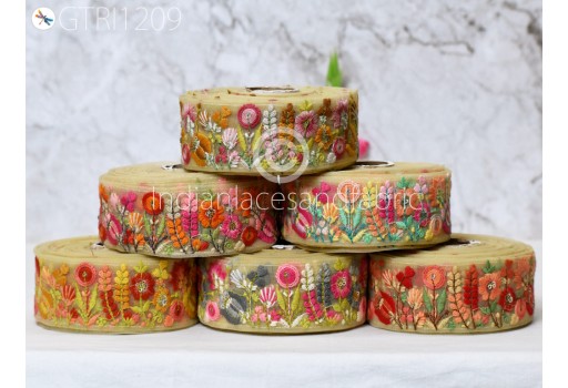 Indian Embroidered Fabric Trim By Yard Cushions DIY Crafting Sari Border Wedding Saree Sewing Embroidery Dress Embellishment Ribbon Trimming