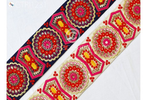 Indian Embroidered Trim by 3 yard Drapery Hats Bag Making Saree Trimming Decorative Dresses Ribbon Crafting Sewing Sari Borders Embellishments Home Décor Lace