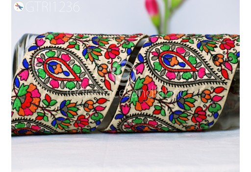 9 Yard Floral Embroidered Cotton Linen Trimming Indian Embroidery Sewing DIY Crafting Women Summer Dresses Costumes Tote Bag Making  Borders Cushion Covers Lace