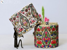 Floral Embroidered Cotton Linen Trim by the yard Indian Embroidery Sewing DIY Crafting Women Summer Dresses Costumes Tote Bag Making  Borders Cushion Covers Lace