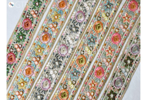 Decorative Sari Trim by The Yard Floral Indian Sari Border Embellishments Embroidery Trim Crafts Embroidered Saree Ribbon Home Décor Sewing Crafting Trimmings 