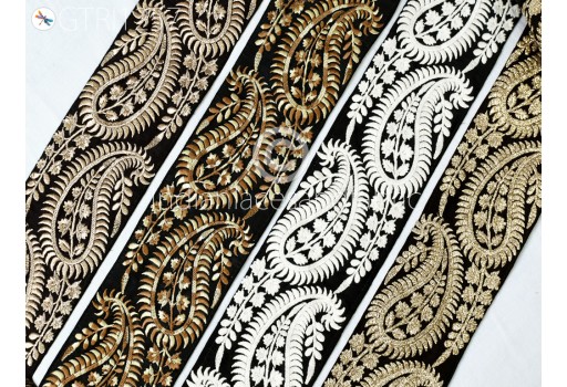 9 Yard Black Trim Embroidered Saree Gold Thread Work Silk Sari Border Trim Art Quilt Fabric Ribbon Crafting Sewing Costume Trimming Embellishment Bridal Belt Garment Costume Lace