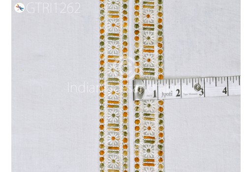 Indian Embroidered Trim By 2 Yard Sari Fabric Gift Wrapping Ribbon Embellishment Sewing DIY Crafting Trimming Embroidery Cushions Lace Home Décor Hat Making Borders