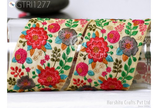 Pink Indian Embroidered Fabric Trim By 3 Yard Decor Sari Border DIY Crafting Saree Sewing Trimmings Embellishments Beach Bag Cushions Ribbons