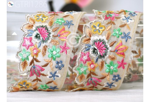 Floral Embroidered Fabric Trim By The Yard Embroidery Ribbon DIY Crafting Sewing Saree Indian Sari Border Home Decor Beach Bags Table Runner Clothing Costume Tape