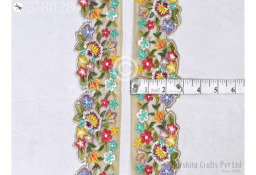 Floral Embroidered Fabric Trim By The Yard Embroidery Ribbon DIY Crafting Sewing Saree Indian Sari Border Home Decor Beach Bags Table Runner Clothing Costume Tape