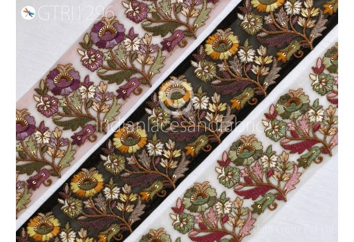 Indian Embroidered Fabric Ribbon Garment Costume Trim by 3 Yard Embellishment Cushions Cover DIY Crafting Sewing Border Wedding Saree Tape Embroidery Dress Trimming