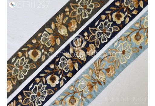 Embroidered Ribbon Fabric Trim By 3 Yard Decorative Embroidery Embellishments DIY Crafting Sewing Saree Indian Sari Border Home Decor Tape