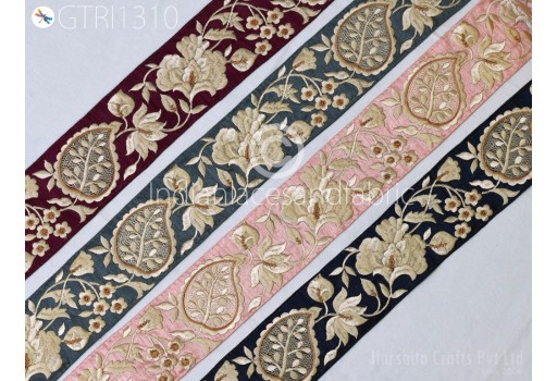 Indian Embroidered Trim by 3 yard Drapery Embellishments Hats Bag Saree Trimming Decorative Ribbon Crafting Sewing Sari Borders Home Decor Accessories