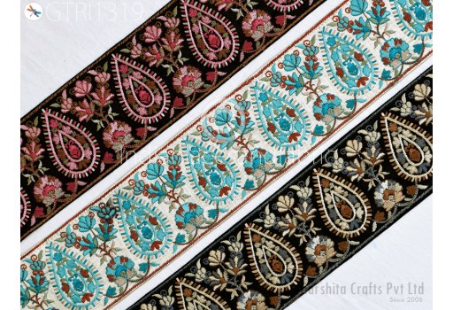 Indian Trim By The Yard Embroidered Embellishment Sari Border Embroidery Saree Ribbon Cushions Home Décor Sewing Clothing Costumes Trimmings