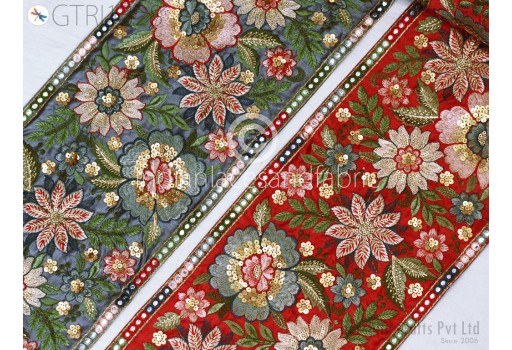 8.5'' Red Embroidery Fabric Trim By The Yard Embroidered Dresses Border Trimmings Indian Ribbon Sari Border Crafting Sewing Costumes Laces