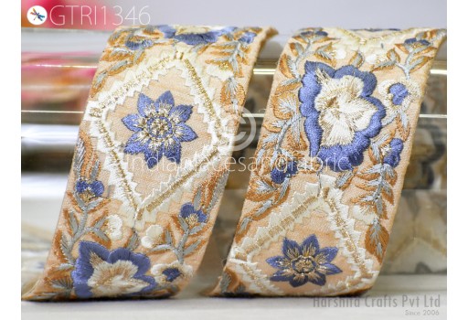 Floral Embroidered Fabric Trim By 3 Yard Indian Sari Border Crafting Sewing Guitar Belts Beach Bag Cushions Cover Trimming Ribbon Embellishments Wedding Wear Gown Lace