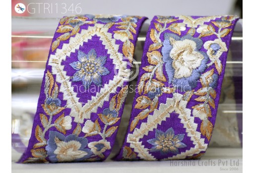 Floral Embroidered Fabric Trim By 3 Yard Indian Sari Border Crafting Sewing Guitar Belts Beach Bag Cushions Cover Trimming Ribbon Embellishments Wedding Wear Gown Lace