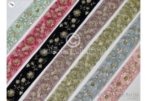 9 Yard Embroidery Fabric Trim Embellishment Embroidered Sari Ribbons Sewing DIY Crafting Border Indian Trimmings Cushions Laces Home Decor