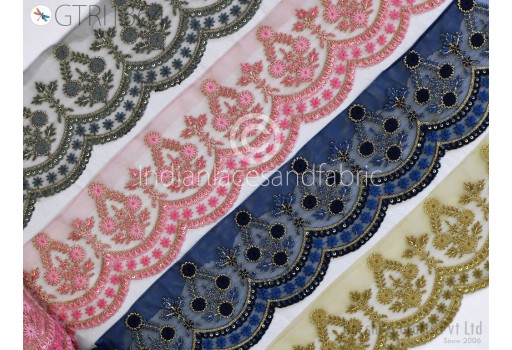 Embroidered Fabric Trim by 3 Yard Indian Sari Border Cushions DIY Crafting Wedding Saree Sewing Embroidery Dress Embellishment Ribbon Trimming