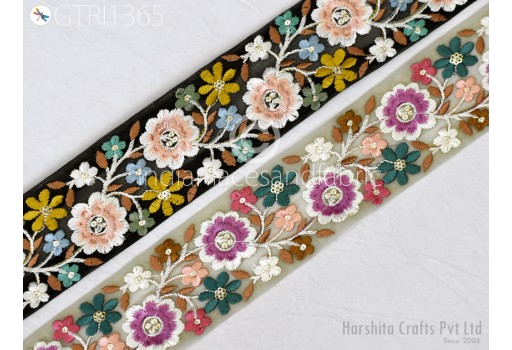 Indian Decorative Crafting Embroidered Fabric Trim By Yard Ribbon Embellishment Cushions Cover DIY Crafting Sewing Sari Border Wedding Saree Tape Embroidery Dress