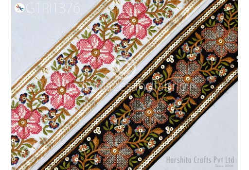 Embroidery Fabric Trims by 3 Yard Decor Indian Laces Sari Border Embroidered Ribbon Decorative Sewing Craft Saree Dresses Trimmings Home Decor
