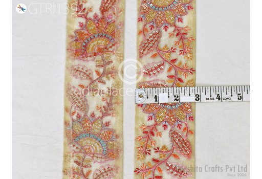 Indian Decorative Embroidery Fabric Trim By 3 Yard Saree Embellishments DIY Crafting Sewing Curtains Sari Border Embroidered Ribbons