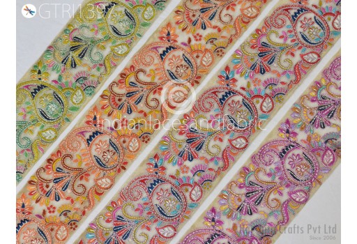 Indian Embroidery Fabric Trim By 3 Yard Decorative Saree Embellishments DIY Crafting Sewing Curtains Sari Border Embroidered Ribbons