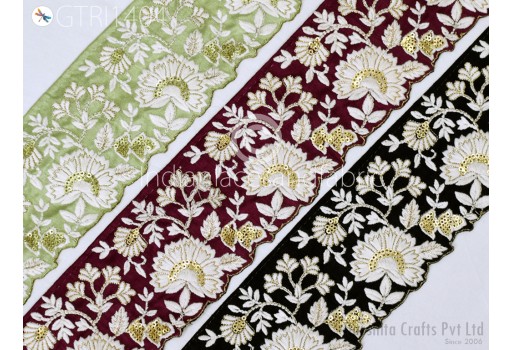 Indian Embroidered Fabric Trim By 3 Yard Cushion Covers Embroidery Saree Embellishment Ribbon Sewing Crafting Border Wedding Trimmings Curtain