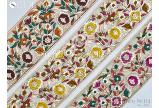 Indian Embroidered Fabric Trim By Yard Cushion Covers Embellishment Embroidery Saree Ribbon Sewing Crafting Border Wedding Trimmings Curtain
